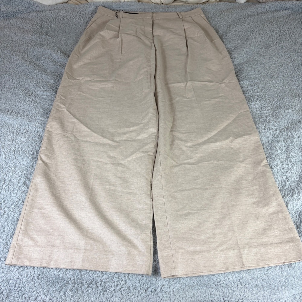 Zara Beige High Waisted Wide Leg Pleated Trousers XL Tan 3202/341/052
